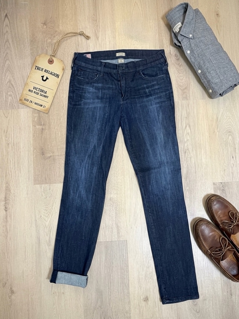 True Religion Women's Victoria Mid-Rise Skinny Jeans - Dark Wash Blue